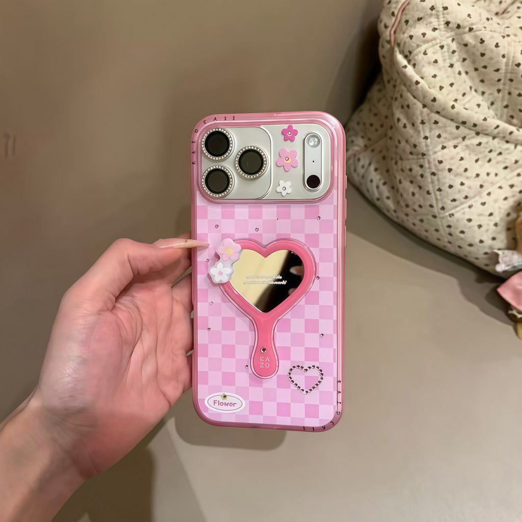 plaid heart mirror phone case