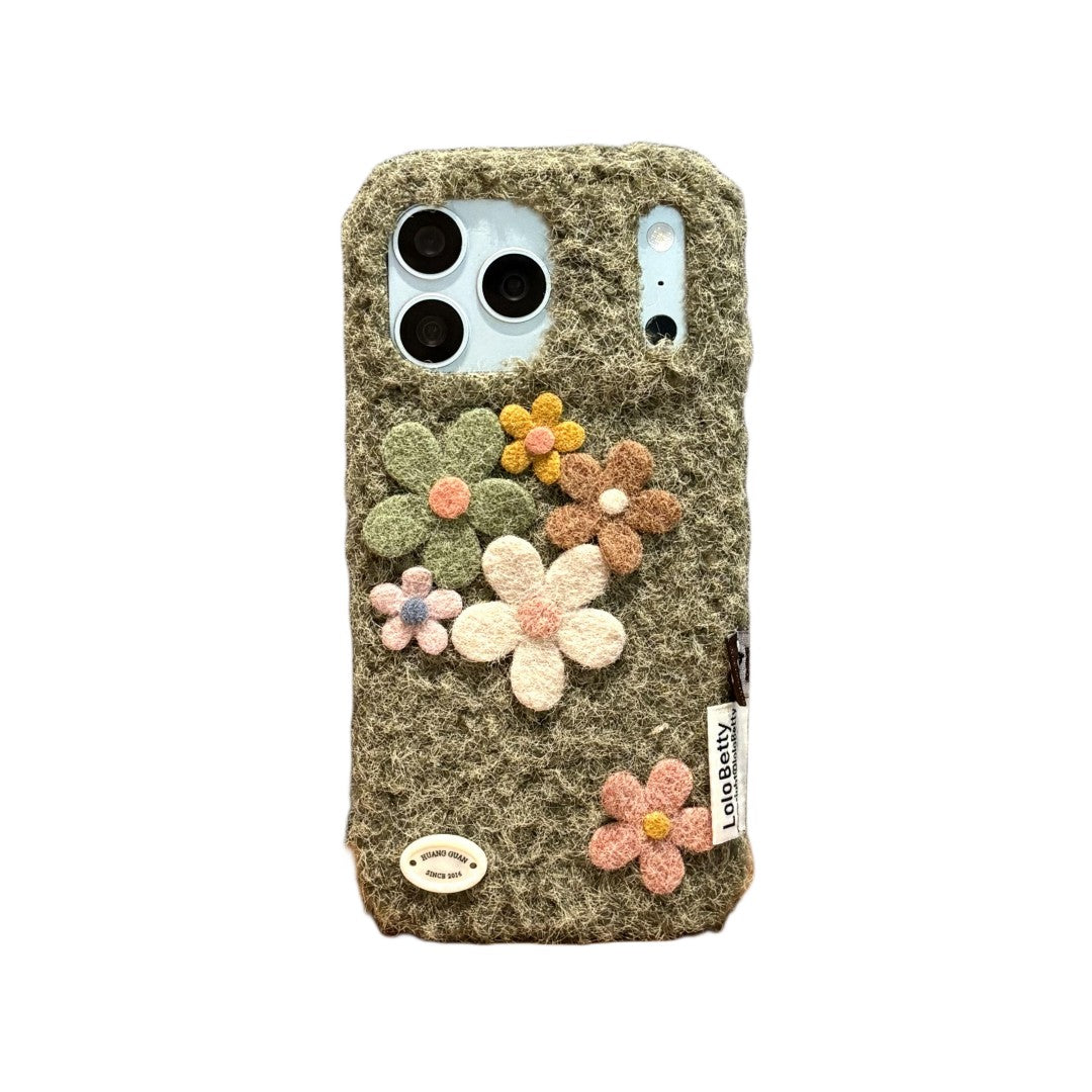 colorful felt flower wrist strap phone case