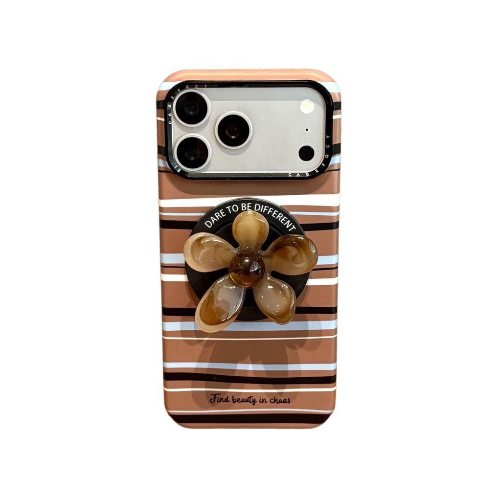 minimalist brown stone flower grip magnetic phone case