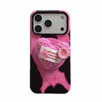 milk patterned knitted heart magnetic grip phone case