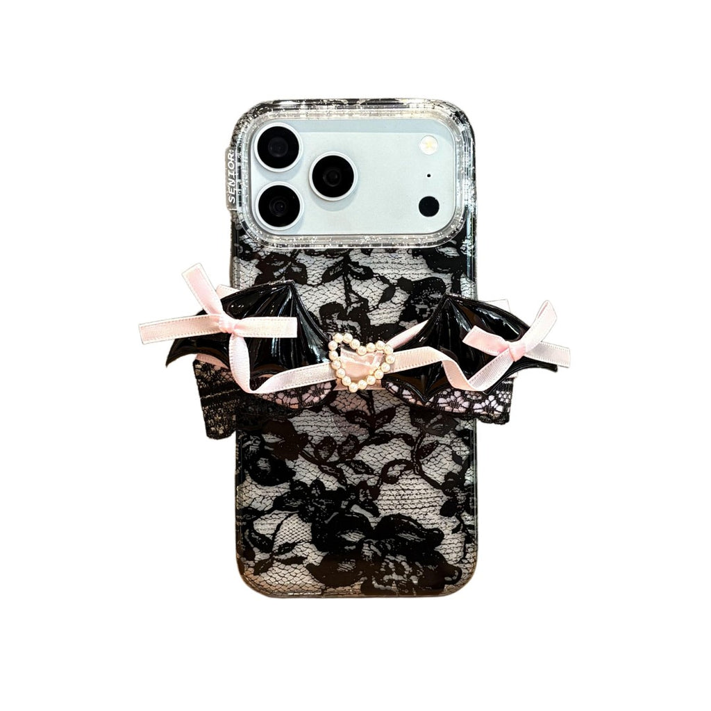 pink black lace heart phone case