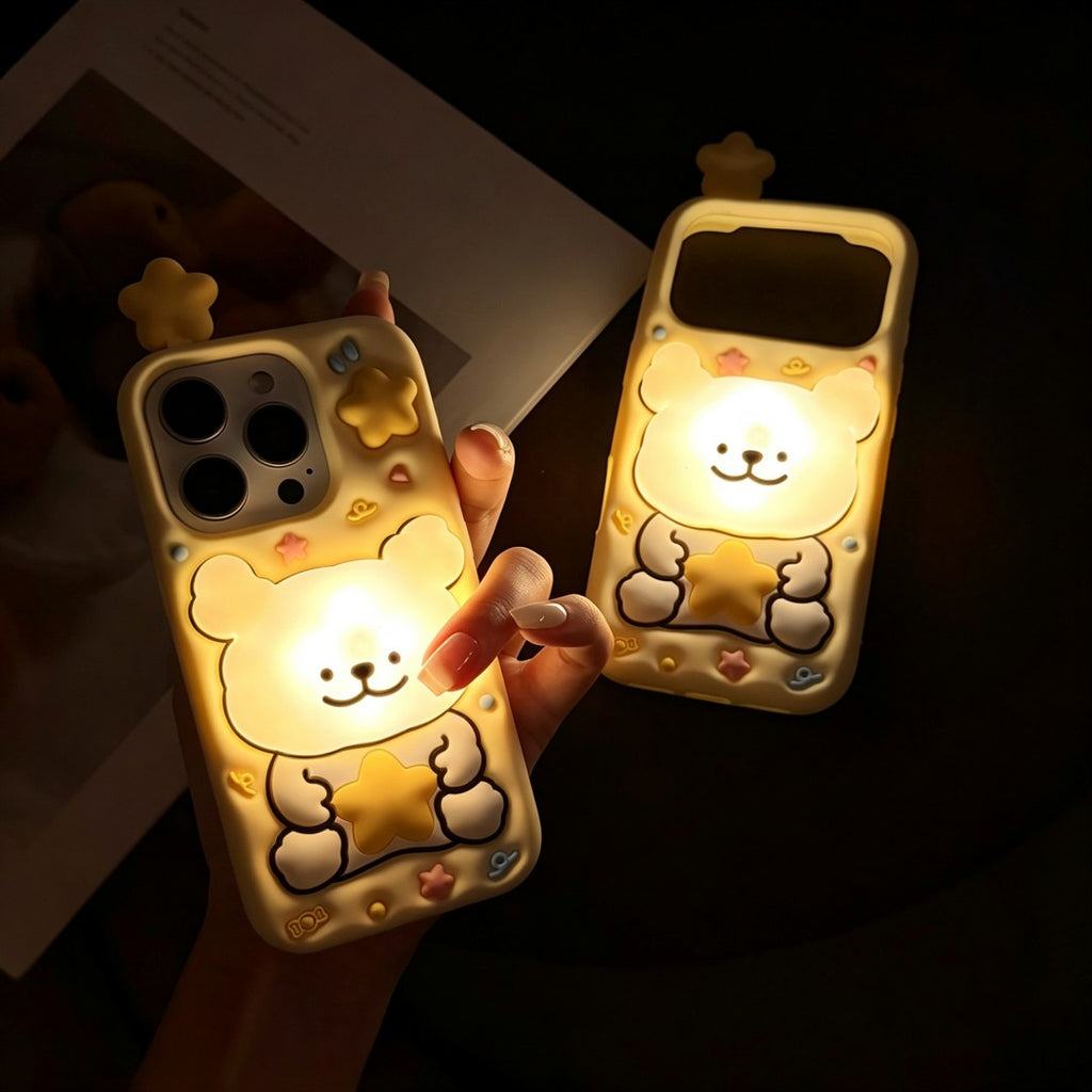 cute star puppy tap light silicone phone case