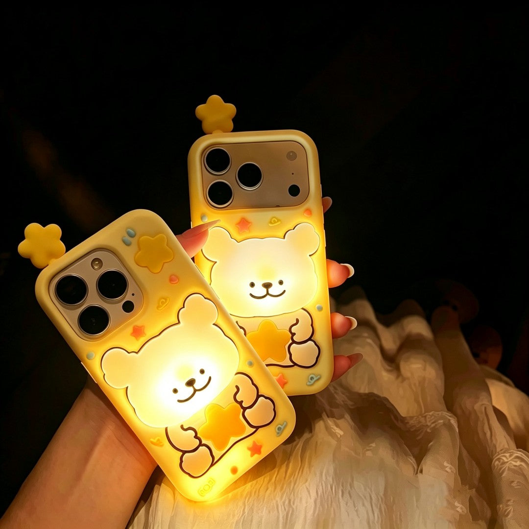 cute star puppy tap light silicone phone case