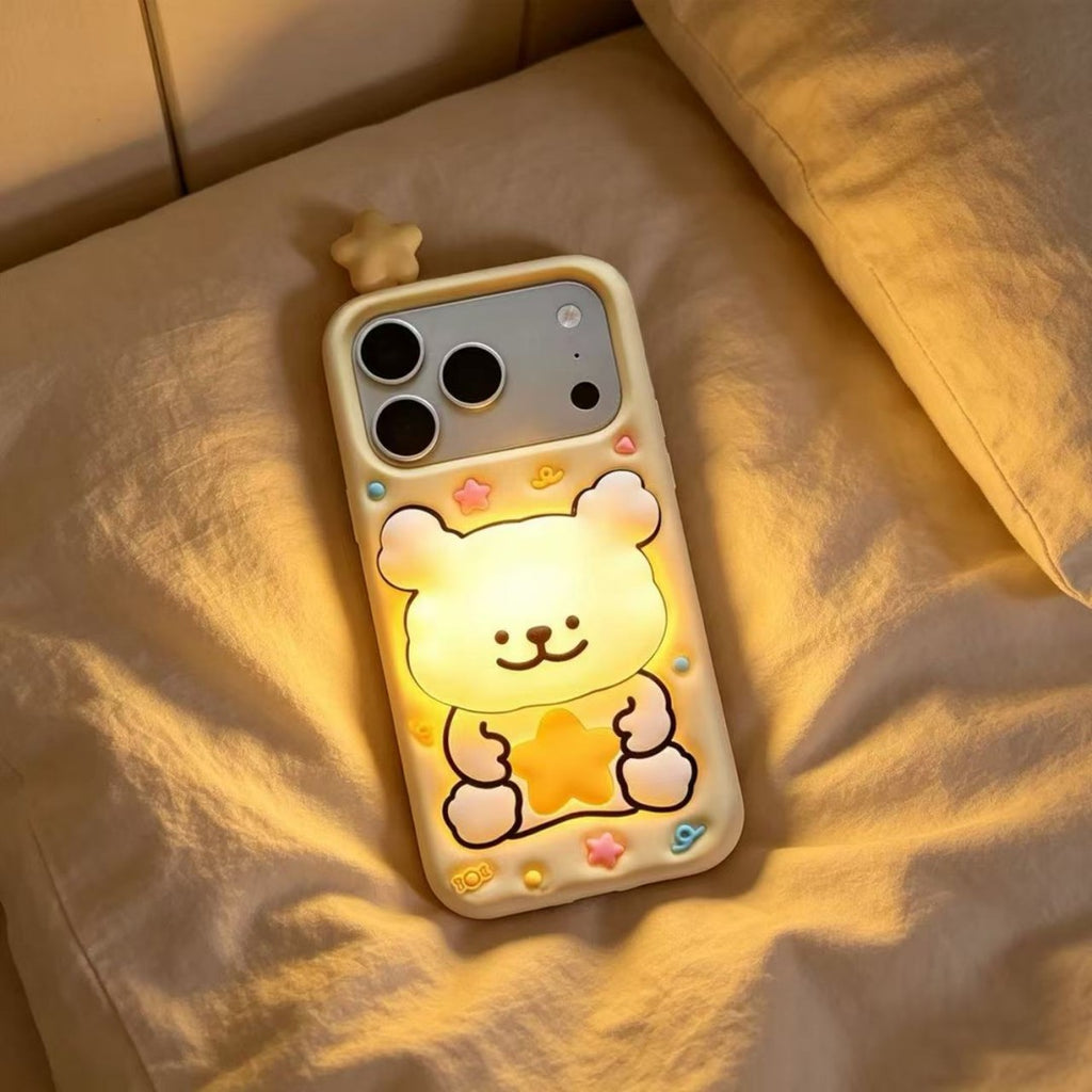 cute star puppy tap light silicone phone case