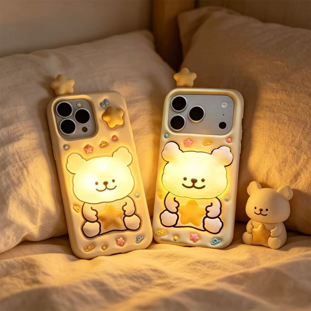 cute star puppy tap light silicone phone case