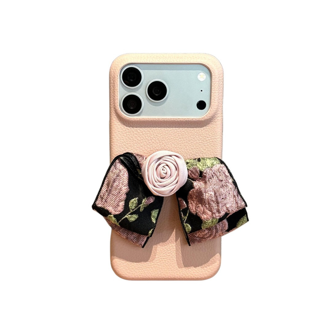 elegant retro floral bow leather phone case