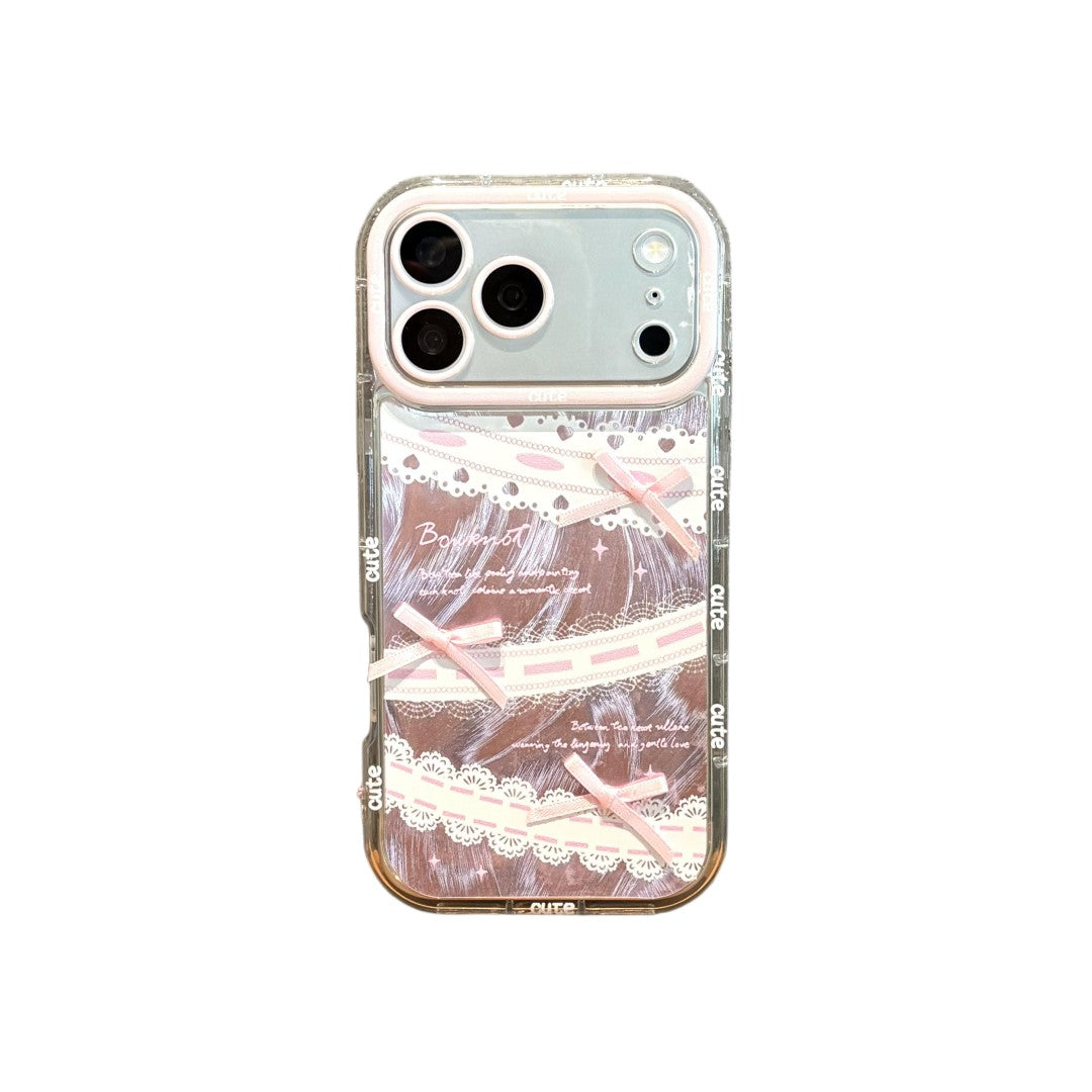 sweet pink cream bow strap phone case