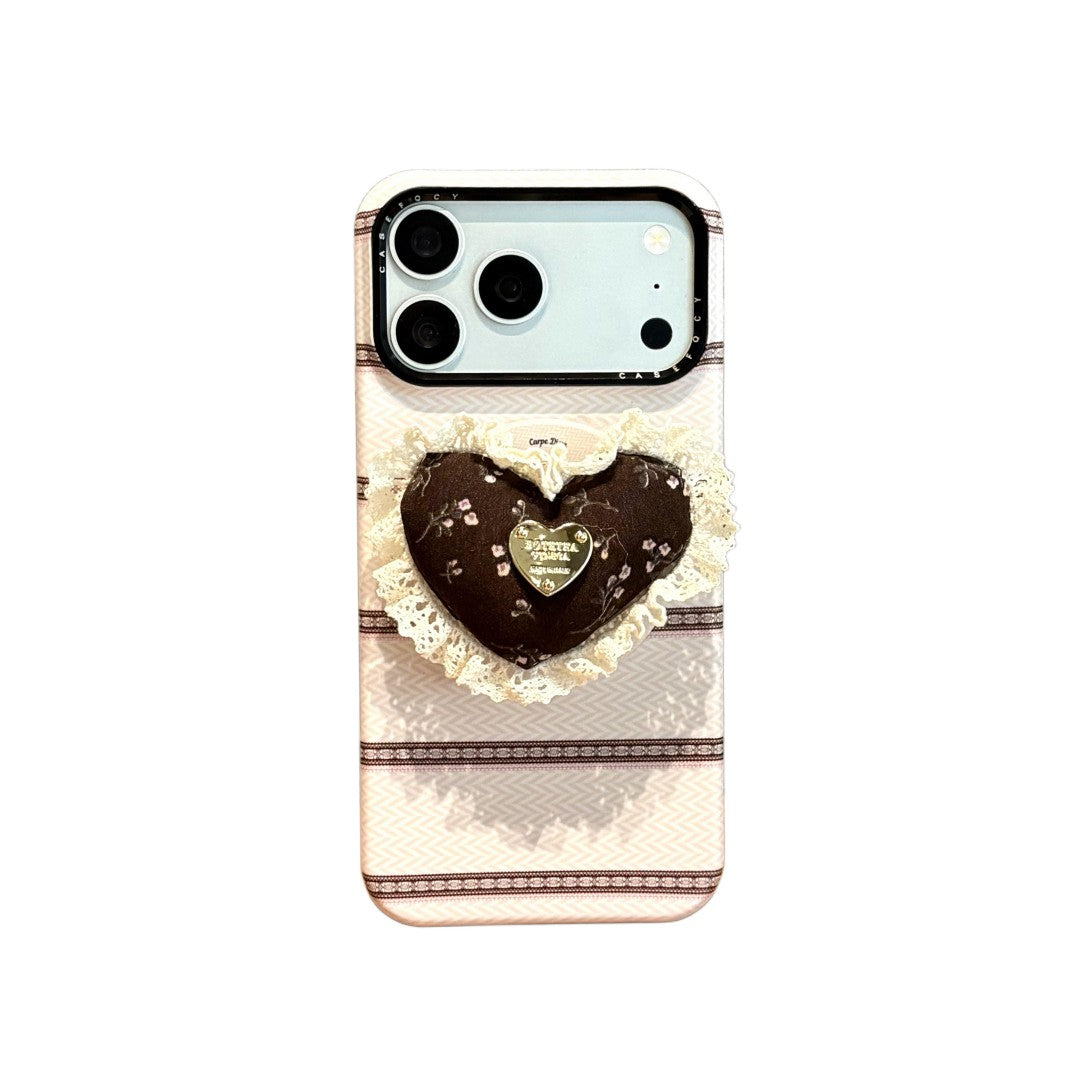 adorable lace heart magnetic phone grip phone case