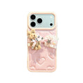 adorable pink leather heart bear doll strap phone case