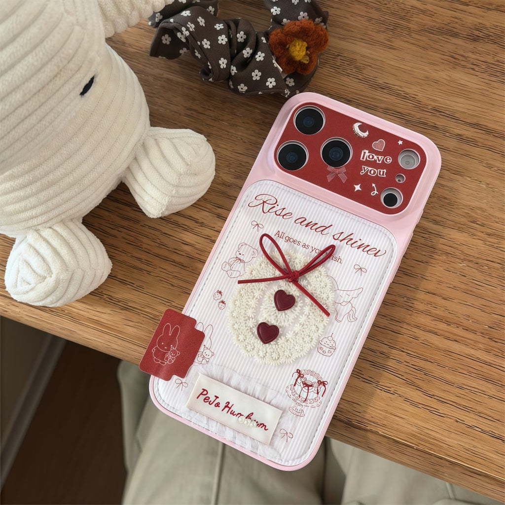 lovely red lace heart leather phone case