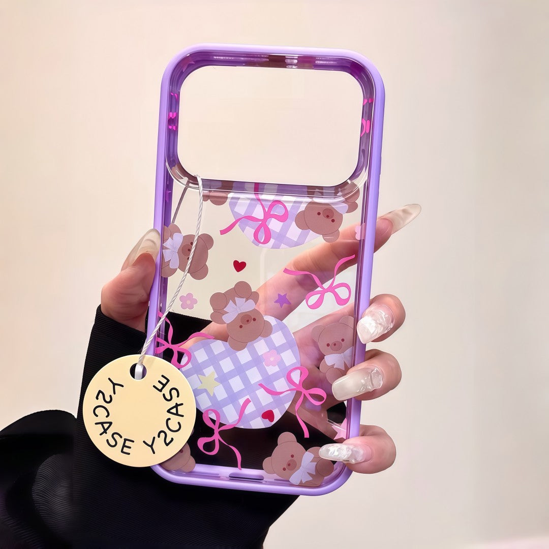 sweet purple bear double layer phone case