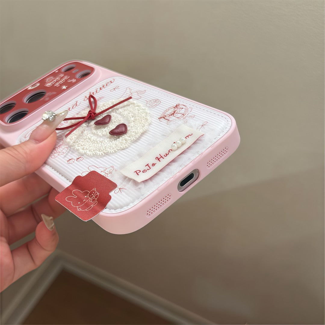 lovely red lace heart leather phone case