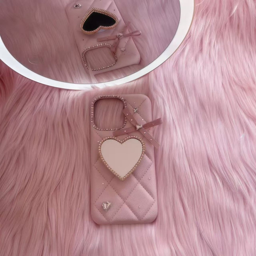 pink leather argyle mirror phone case