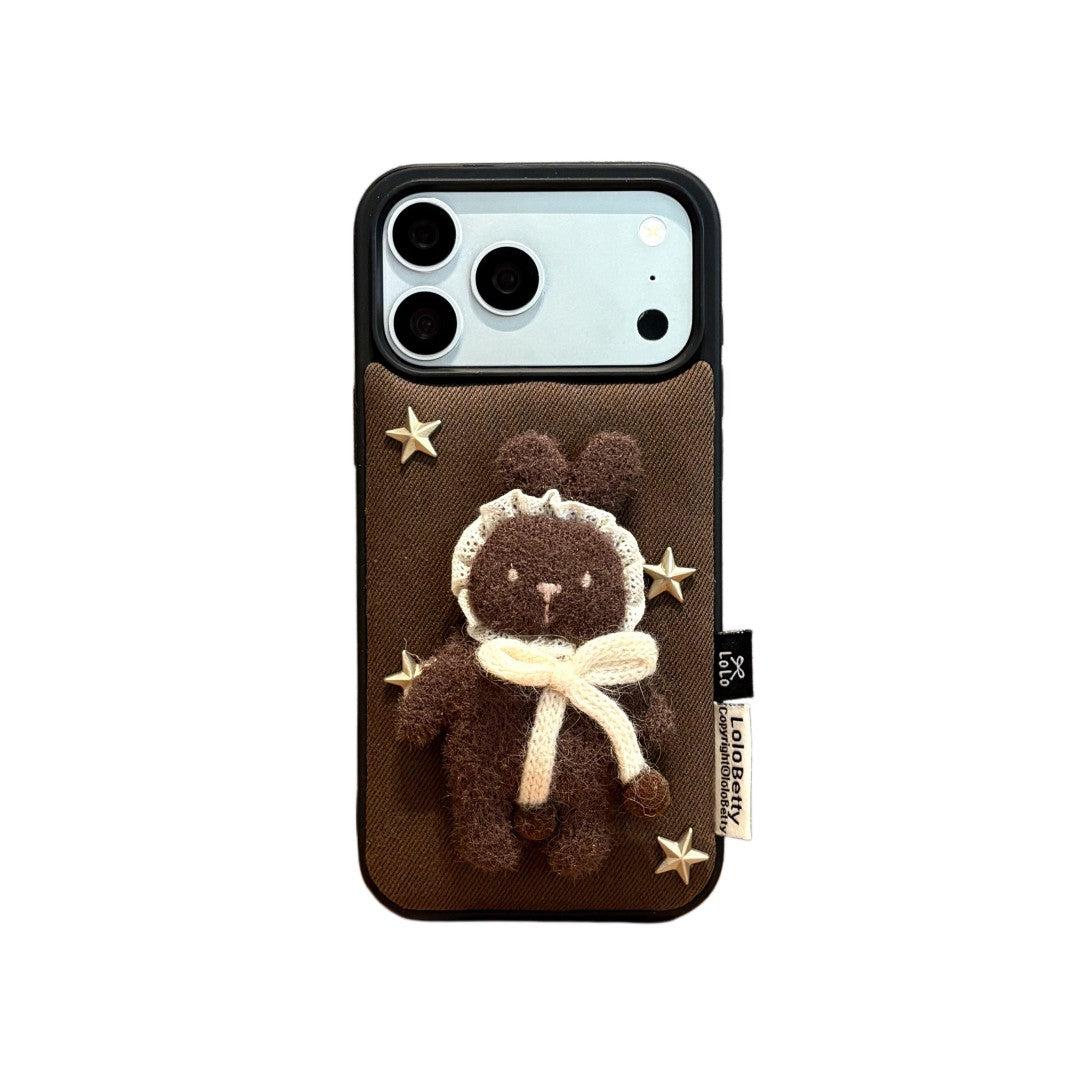 cute knitted star bunny pattern denim phone case