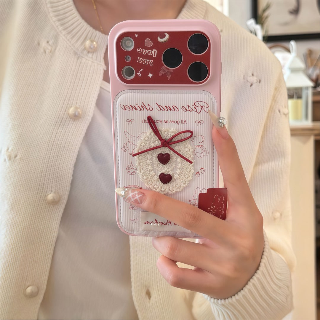lovely red lace heart leather phone case