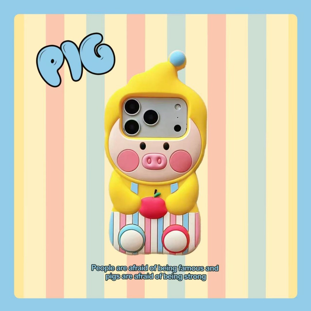 cute overalls yellow piggy soft silicone phone case