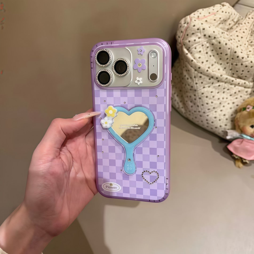 plaid heart mirror phone case