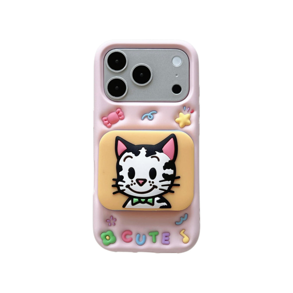 cute cat & puppy mirror + stand dual purpose silicone phone case