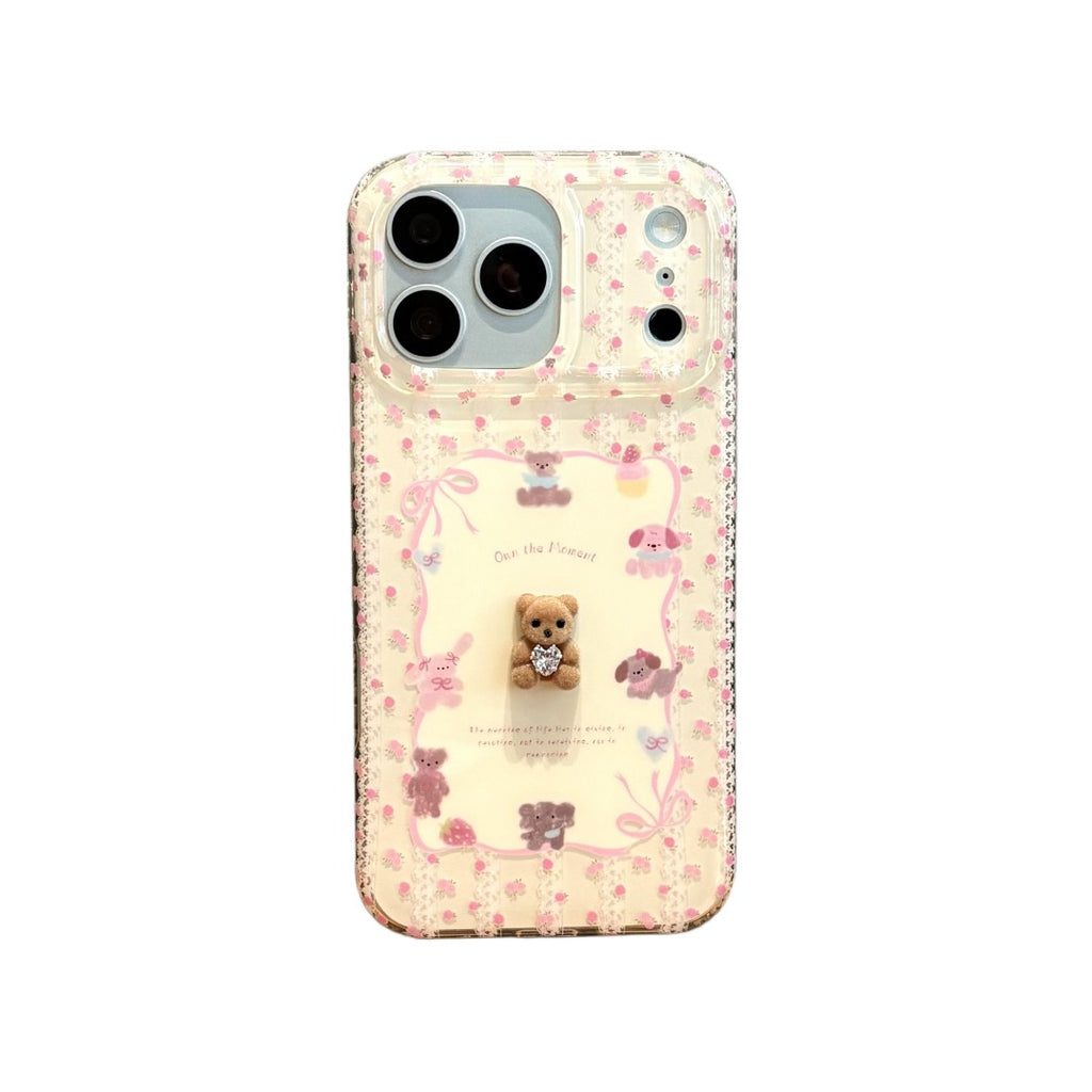sweet pink floral bear phone case