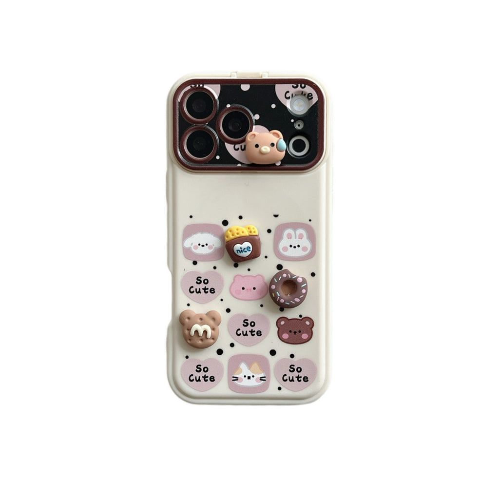 cute dessert bear flip window mirror phone case