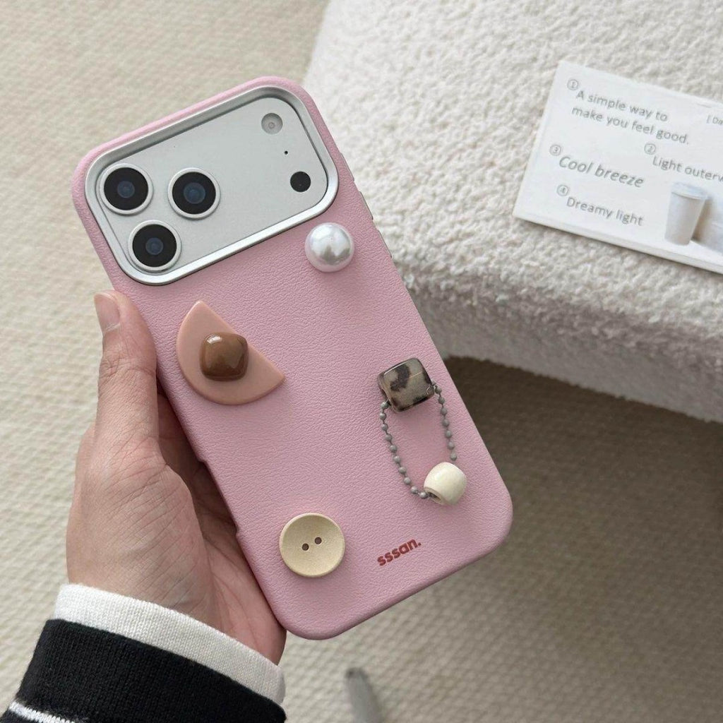 pink leather texture 3D decoration phone case