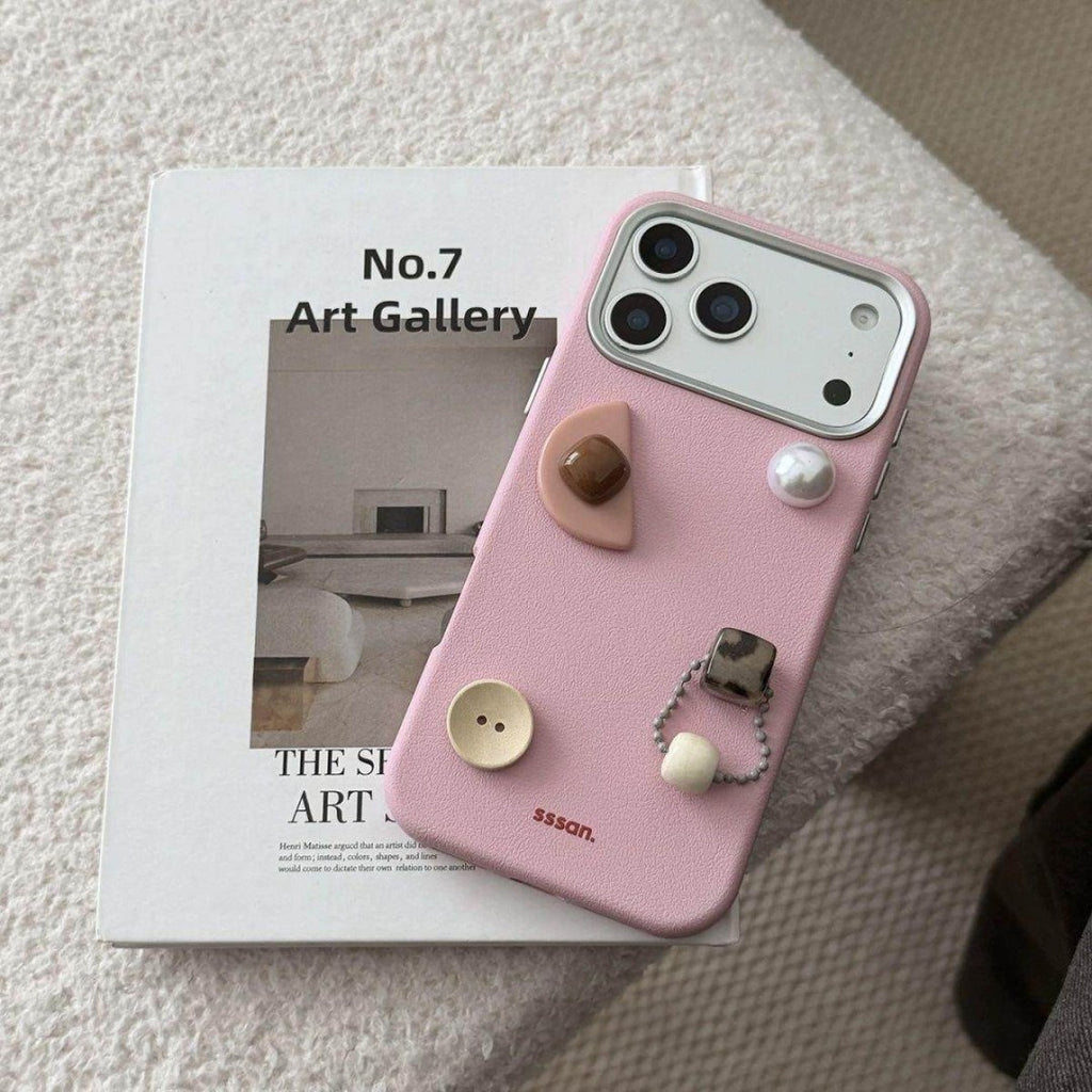 pink leather texture 3D decoration phone case