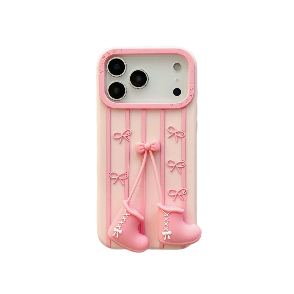 sweet pink bow snow boots silicone phone case