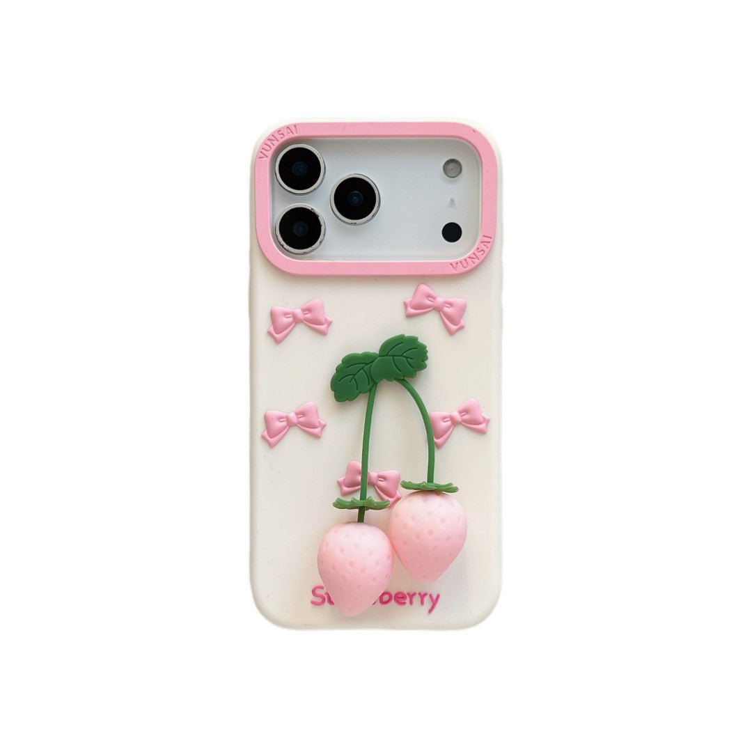 pink strawberry bow silicone phone case
