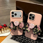 elegant retro floral bow leather phone case