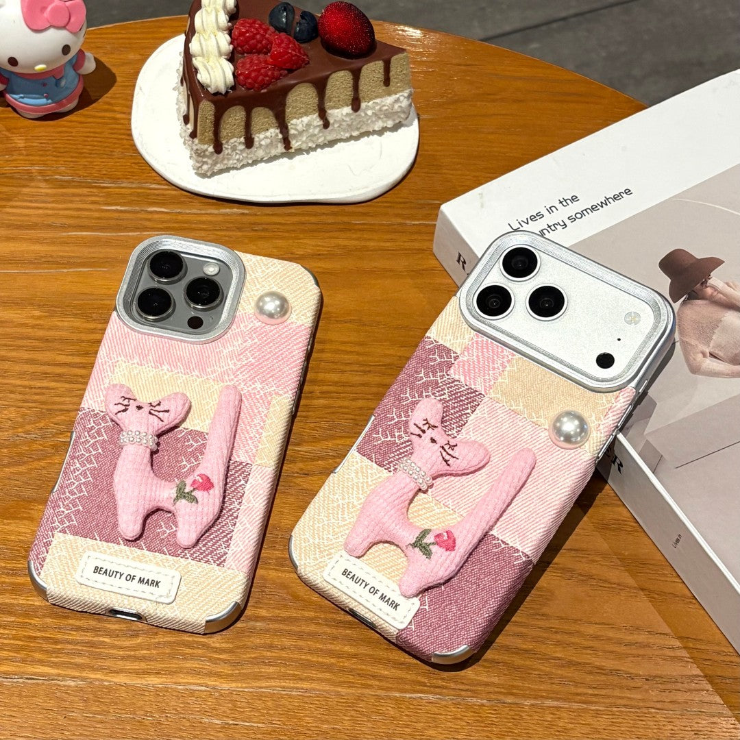 cute pink pearl cat doll phone case