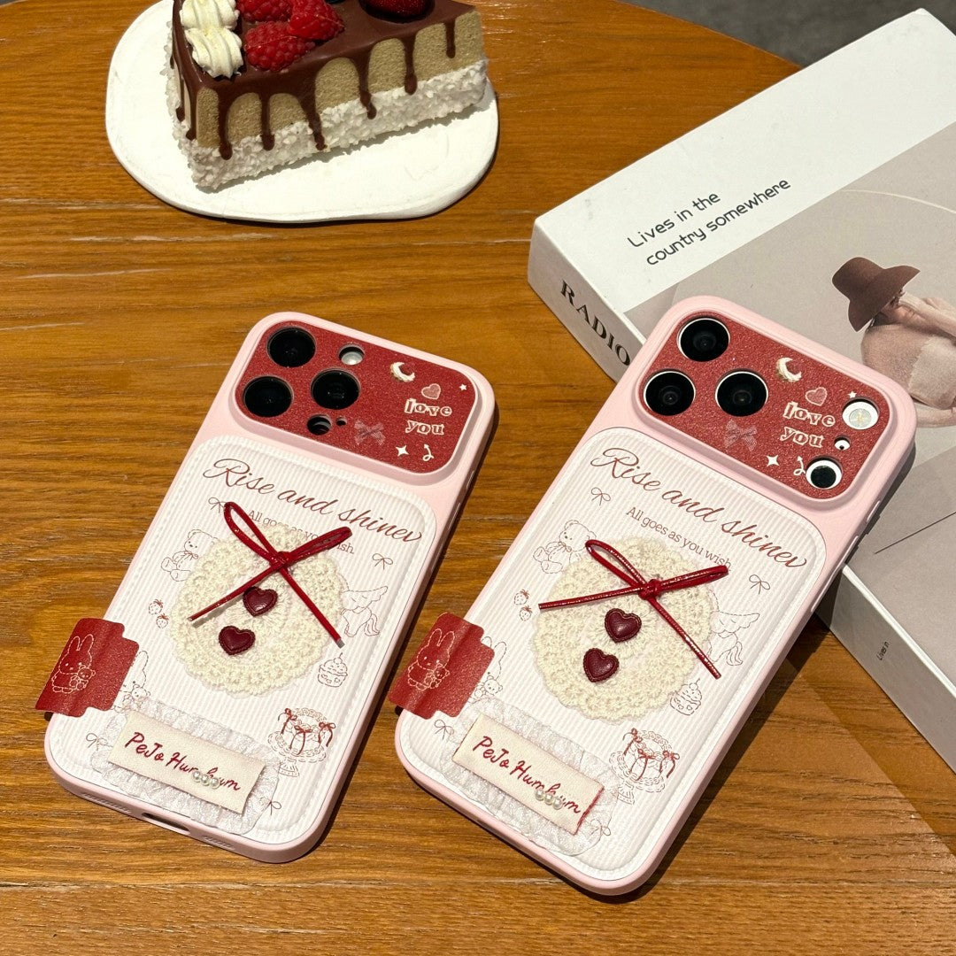 lovely red lace heart leather phone case