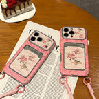 pink plum blossom magpie card holder strap phone case