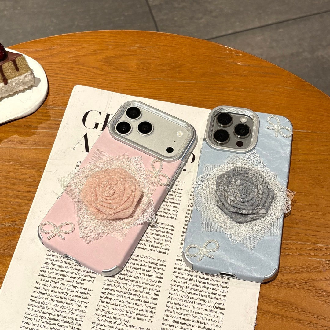 sweet lace flower pearl bow phone case