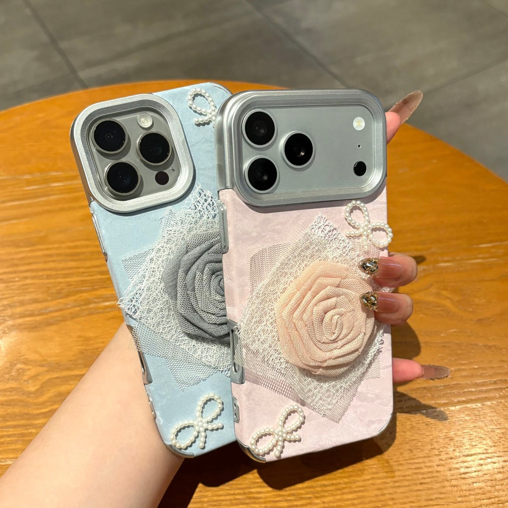 sweet lace flower pearl bow phone case