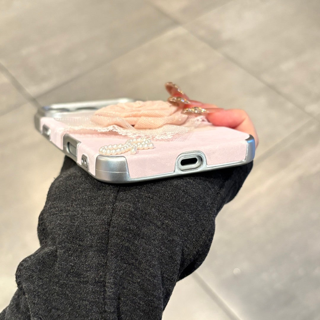 sweet lace flower pearl bow phone case