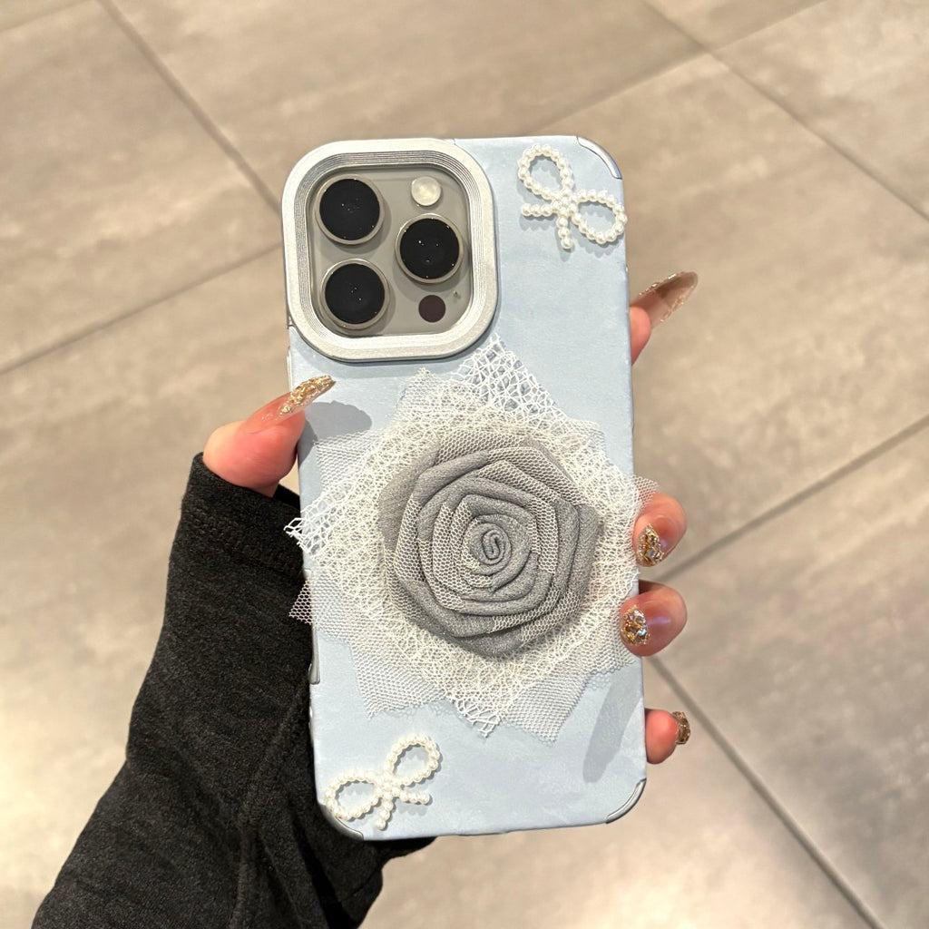 sweet lace flower pearl bow phone case