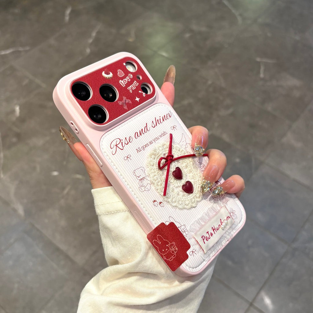 lovely red lace heart leather phone case