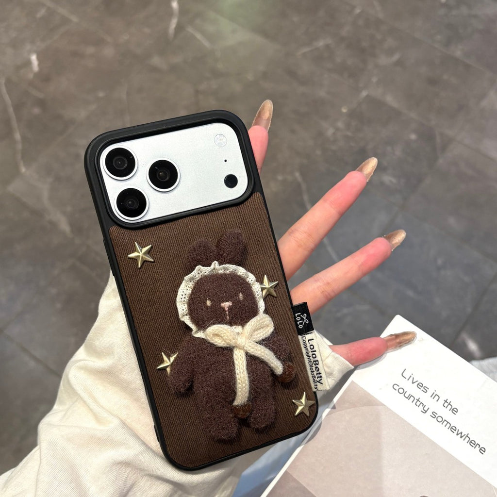 cute knitted star bunny pattern denim phone case