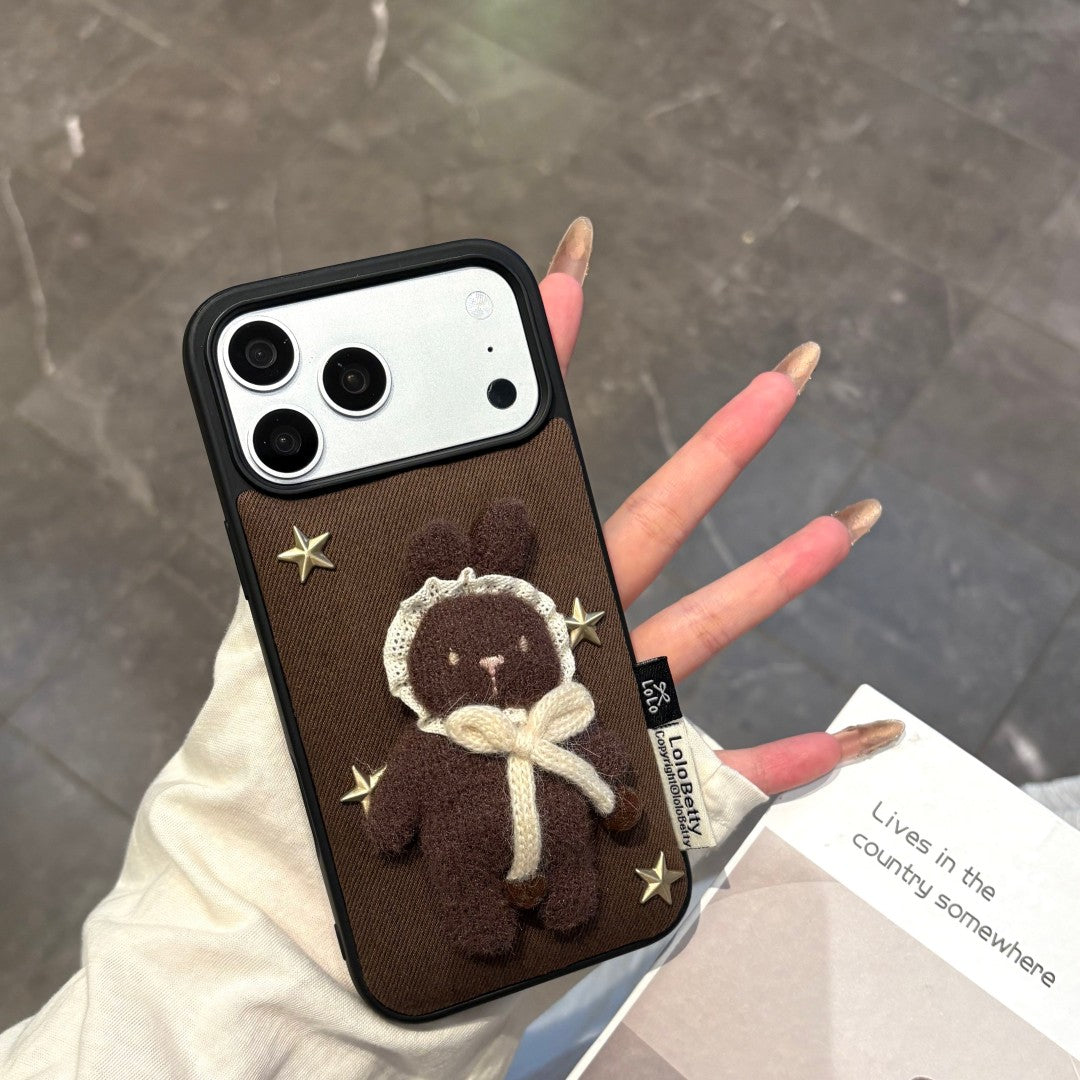 cute knitted star bunny pattern denim phone case