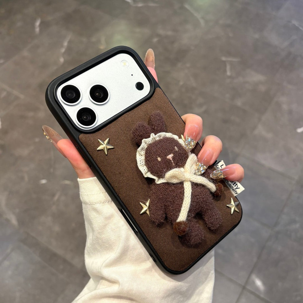 cute knitted star bunny pattern denim phone case