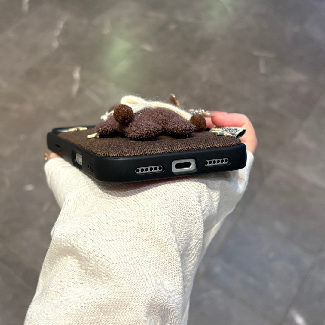 cute knitted star bunny pattern denim phone case