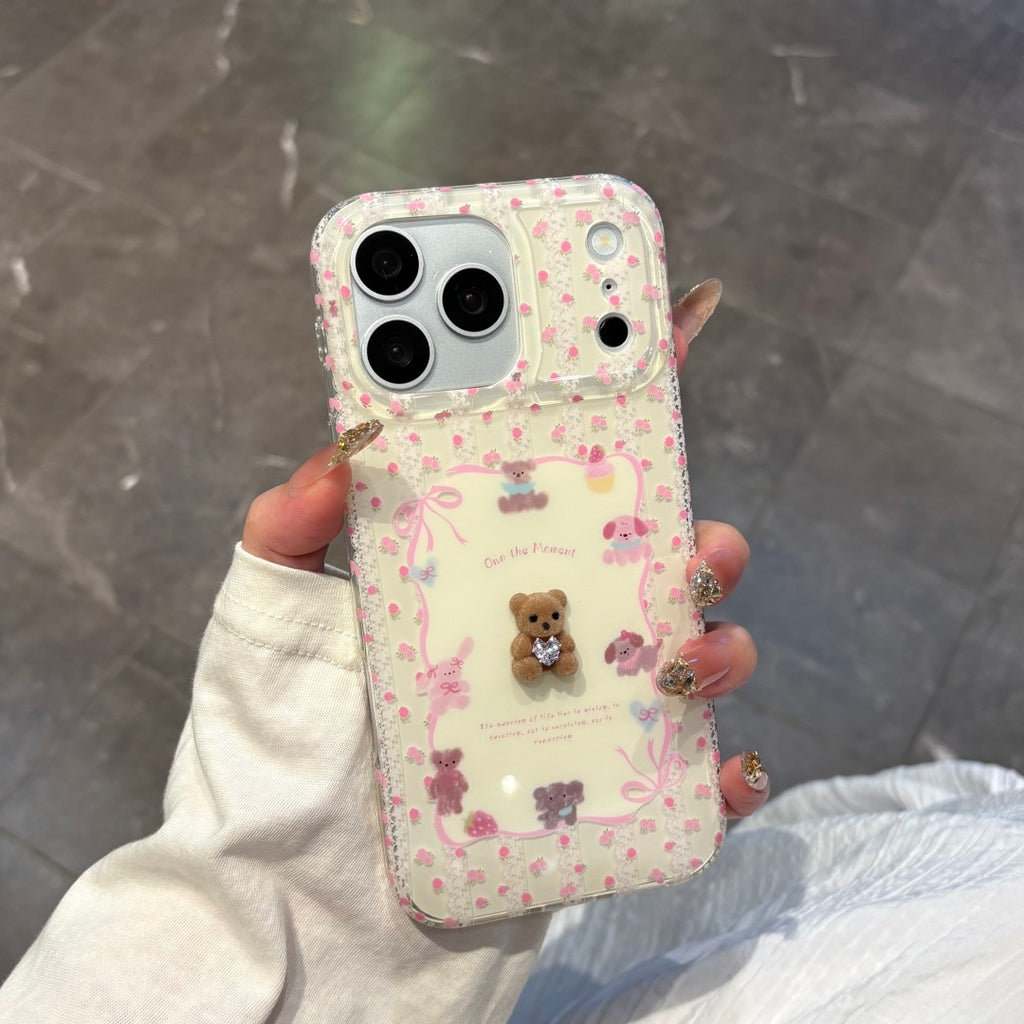 sweet pink floral bear phone case