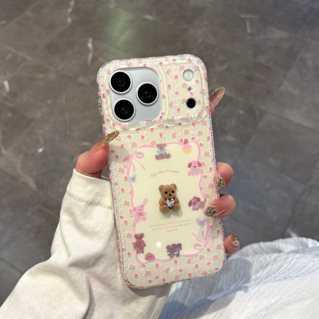sweet pink floral bear phone case