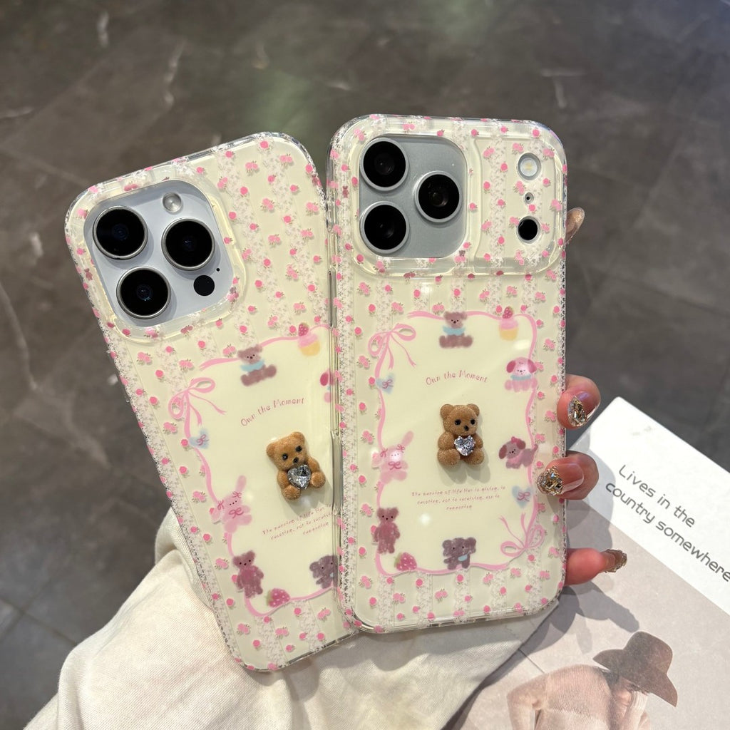 sweet pink floral bear phone case
