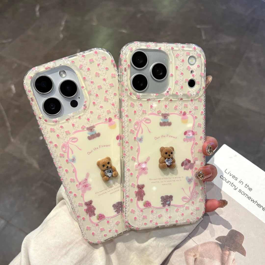 sweet pink floral bear phone case