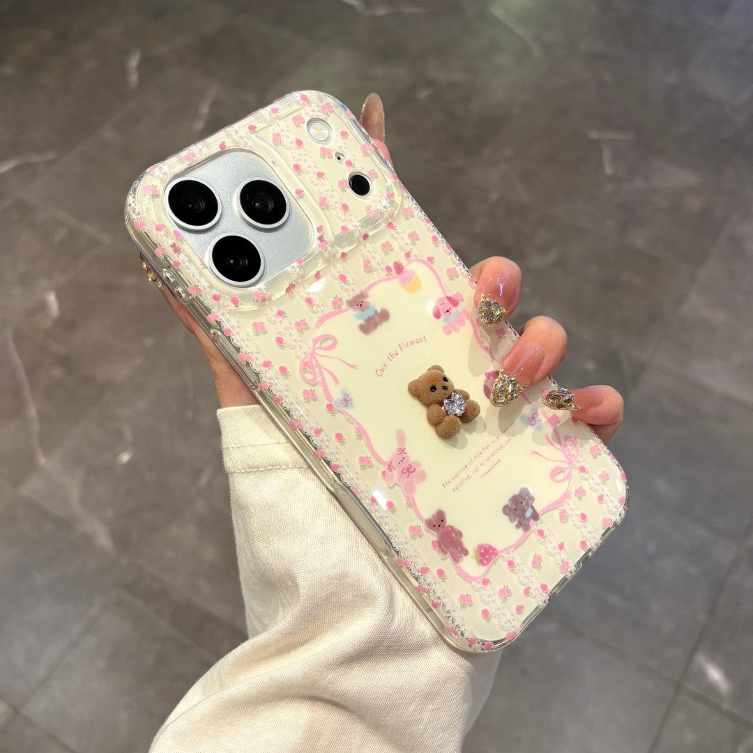 sweet pink floral bear phone case