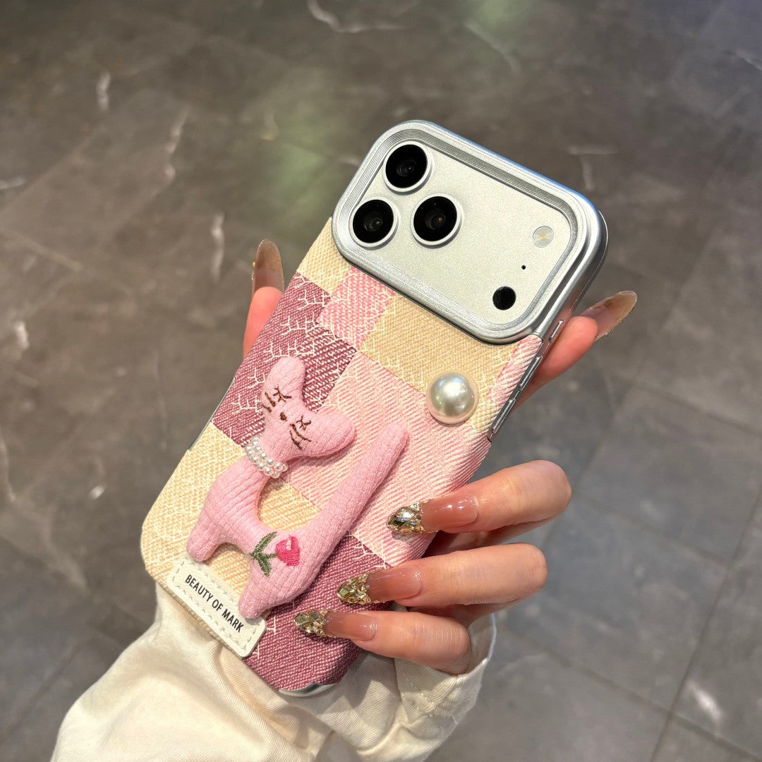 cute pink pearl cat doll phone case