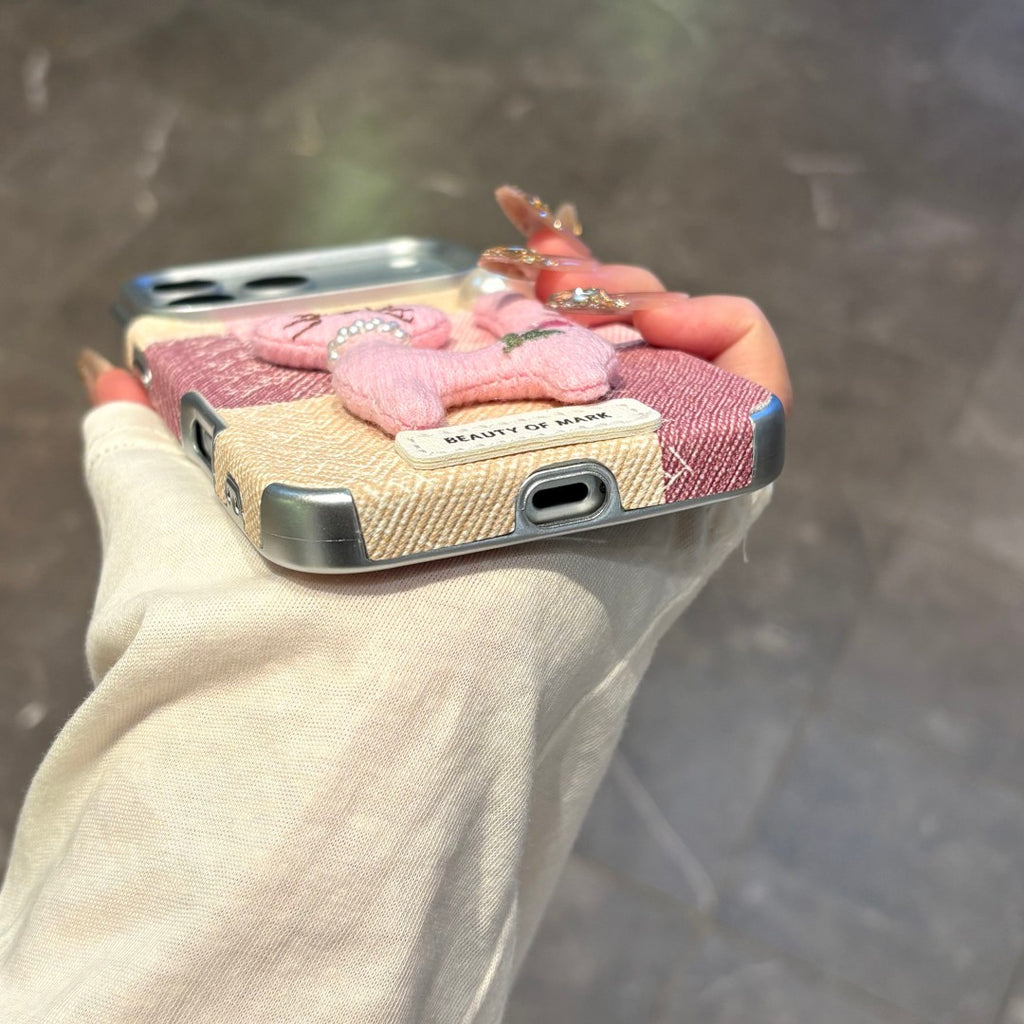 cute pink pearl cat doll phone case