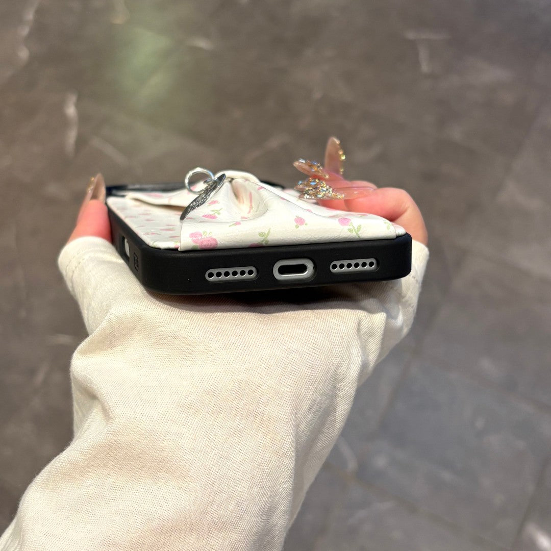 sweet floral bow wristband phone case
