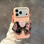 elegant retro floral bow leather phone case